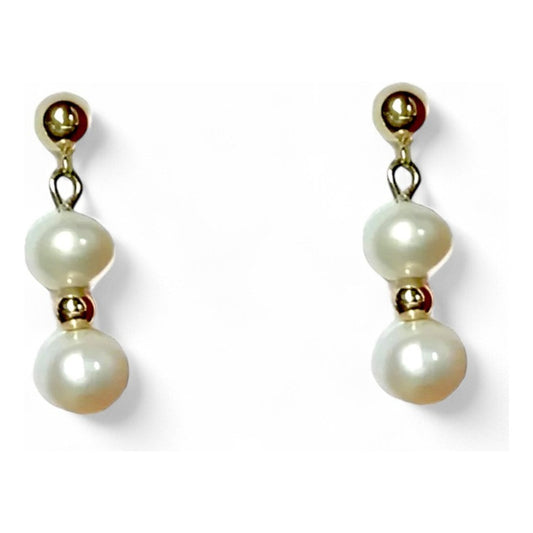 Aretes Perla Potato 6.5 Mm Con Bola 1x1 14 K + Obsequio