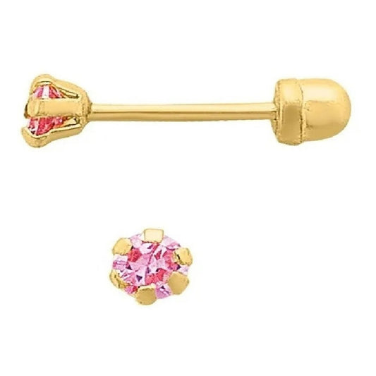 Broqueles Circonia Rosa  Para Bebé 2.2 Mm Oro De 10 K