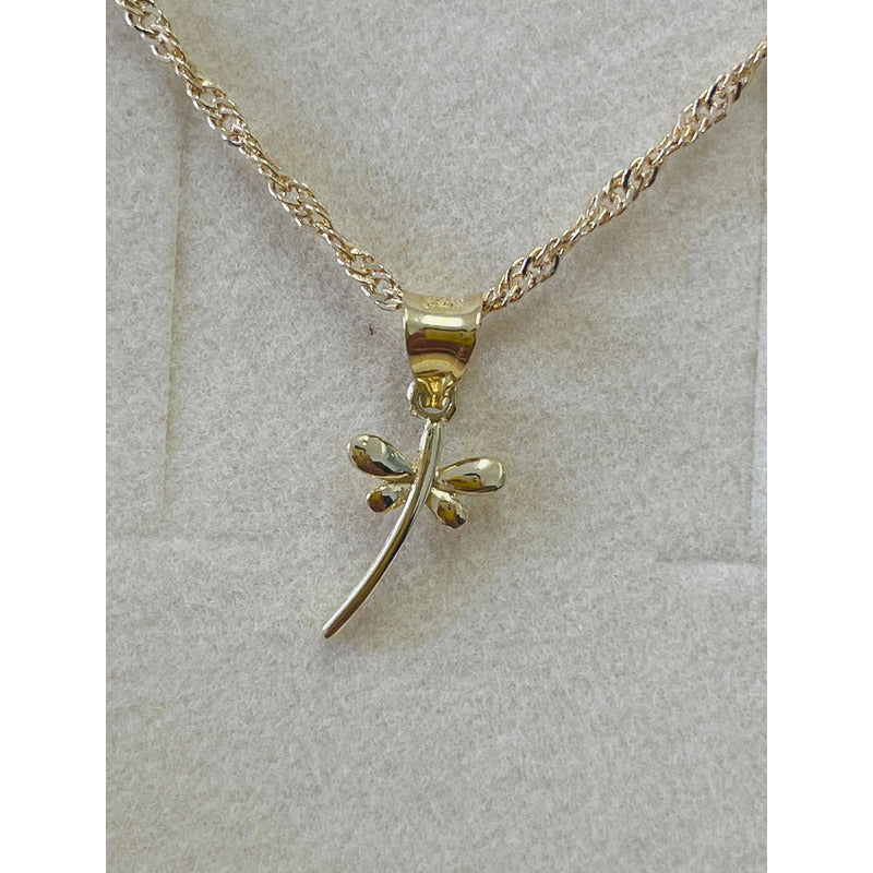 Kit Cadena Con Dije Mini  Libelula Oro 10 K  + Obsequio