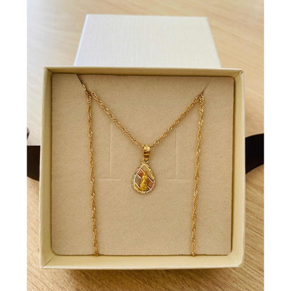 Kit Cadena Con  Gota Virgen Guadalupe Oro 10 K + Obsequio