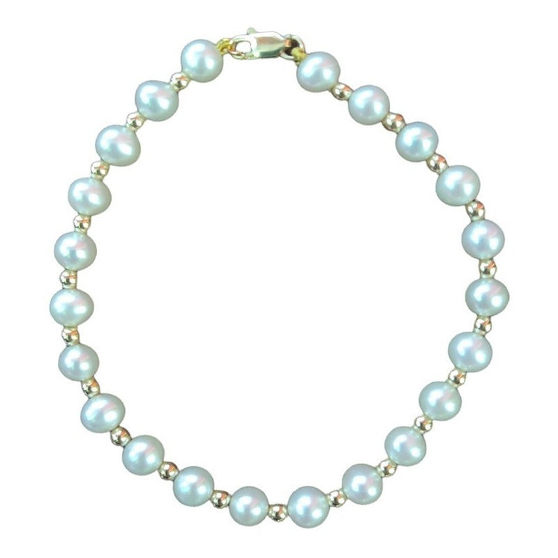 Juego De Collar, Pulsera Y Aretes Perlas Elaborado De 14 K