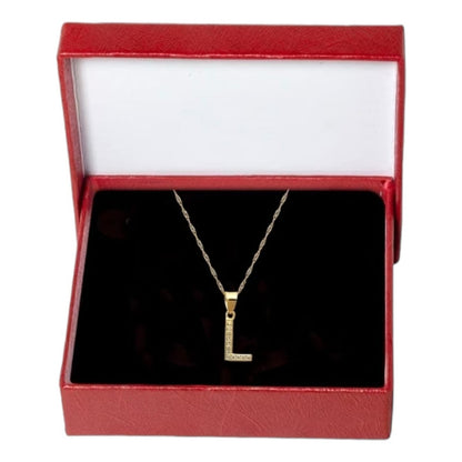 Juego Collar Letra L + Aretes Zirconias Oro 10 K. + Regalo