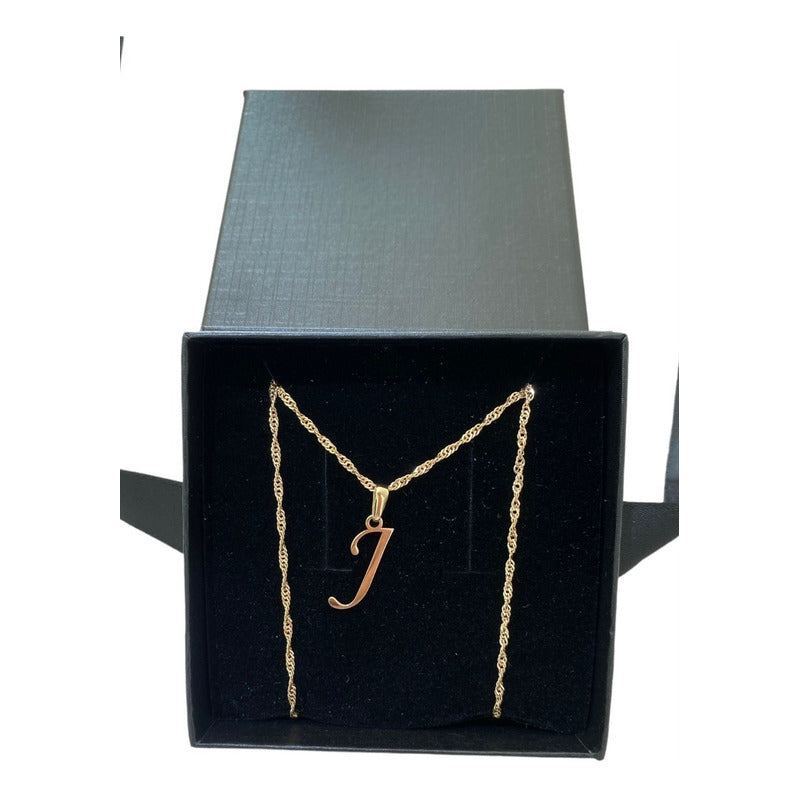 Juego Inicial Letra J Con Cadena 50 Cm Oro 14 K + Obsequio