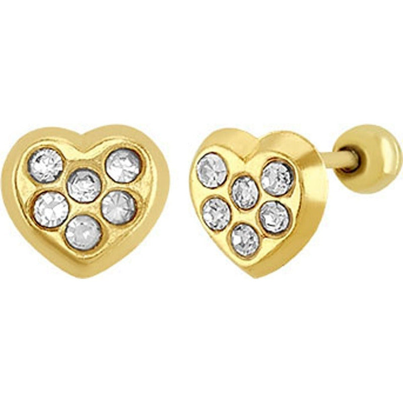 Broquel Corazón Con Zirconia En Oro De 10 K + Obsequio