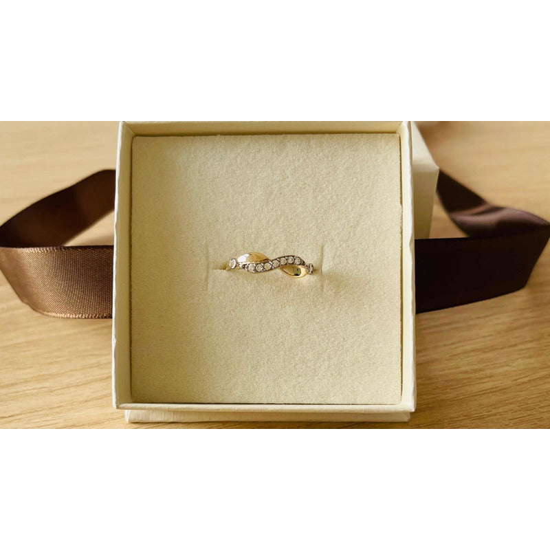 Anillo Inifnito Con Circonias En 2 Oros De 10 K + Obsequio