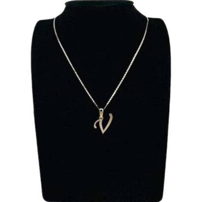 Juego Collar Letra V Lisa + Aretes Bola 10 K. + Regalo