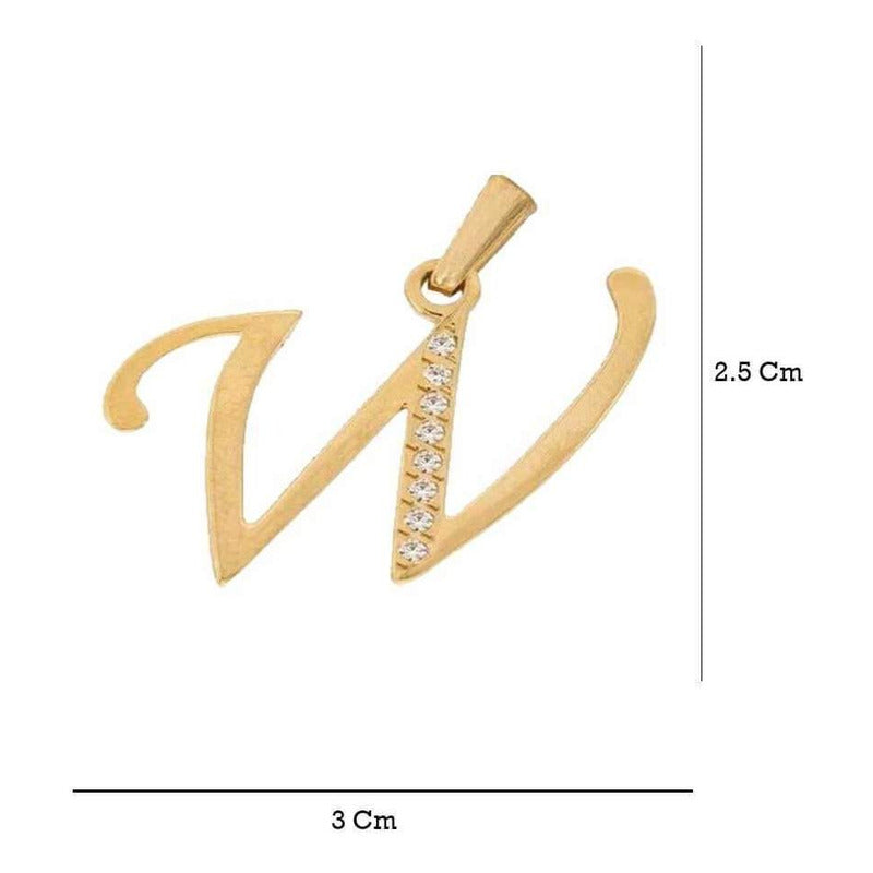Dije Inicial Letra W Con Circonias Oro 14 K + Obsequio
