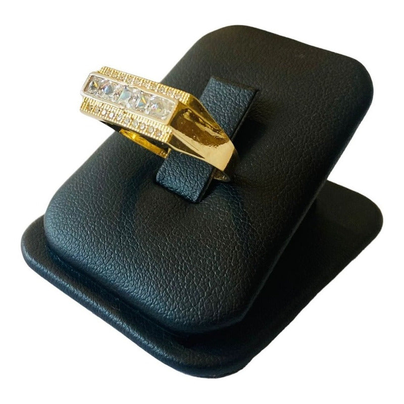 Elegante Anillo Caballero Oro 10 K Con Circonias + Obsequio