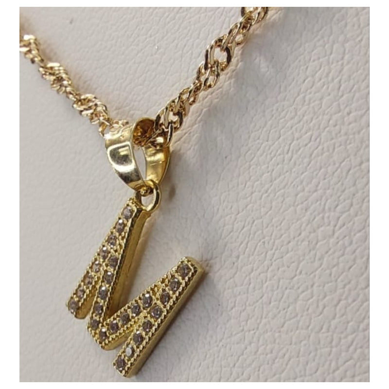 Juego Collar Letra M + Aretes Zirconias Oro 10 K. + Regalo