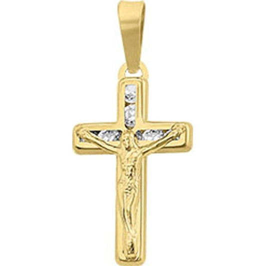 Cruz Mini De Cristo Con Zirconia En Oro De 10 K + Obsequio