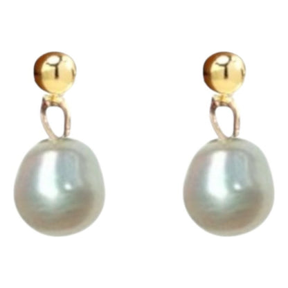 Aretes Con Perla Colgante Elaborados En Oro De 14 K + Obsequ