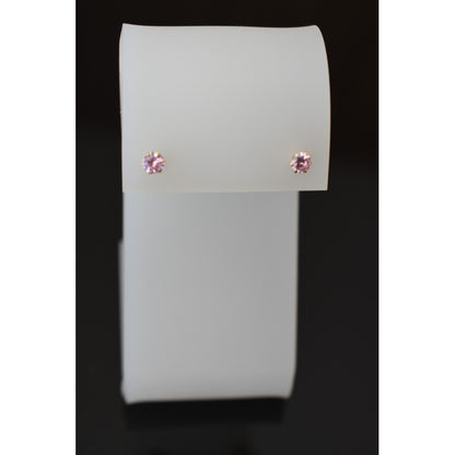 Broqueles Circonia Rosa 4 Mm Oro De 10 K + Obsequio