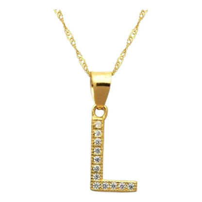 Juego Collar Letra L + Aretes Zirconias Oro 10 K. + Regalo