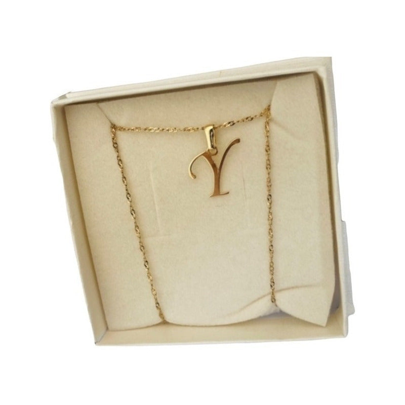 Juego Inicial Letra Y Con Cadena 50 Cm Oro 14 K + Obsequio