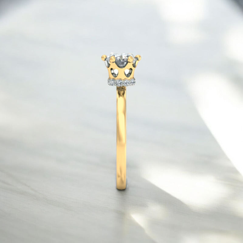Elegante Anillo Solitario Corona Corazones Oro 10 Kilates