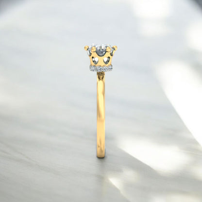 Elegante Anillo Solitario Corona Corazones Oro 10 Kilates
