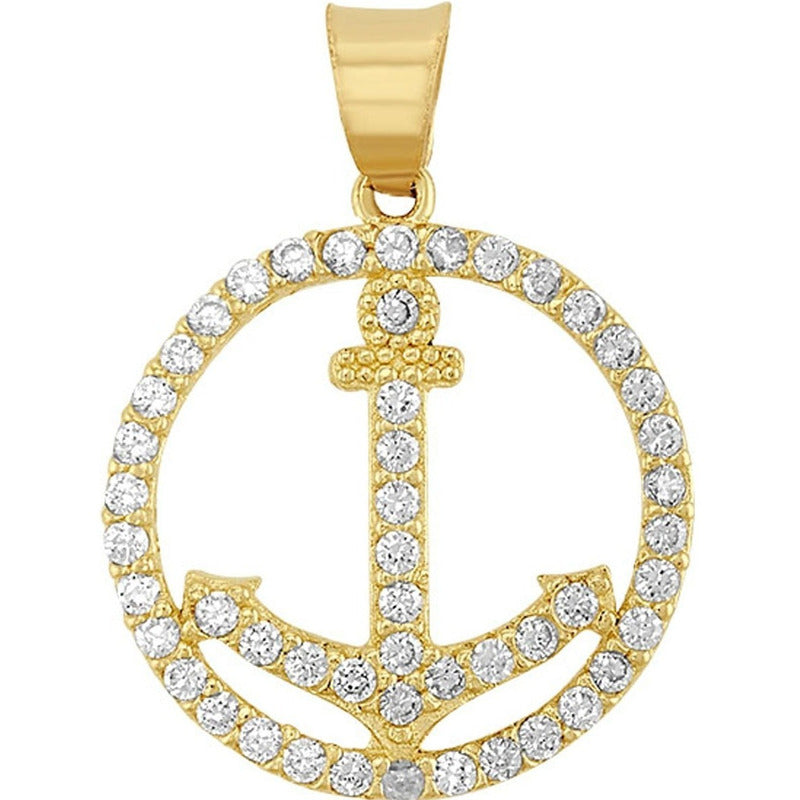 Kit Cadena Con Dije Ancla Zirconias Oro 10 K + Obsequio