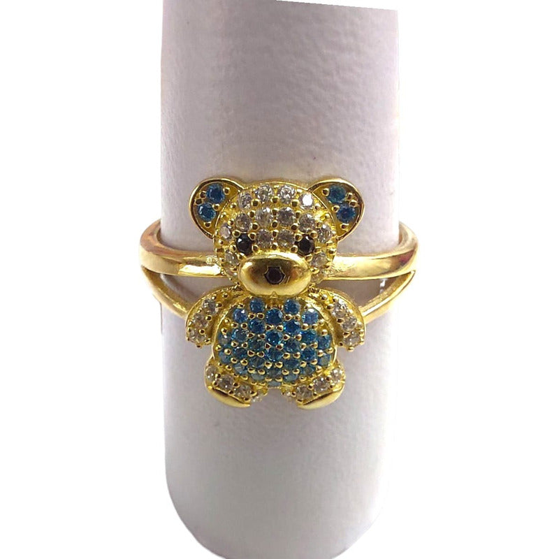 Anillo Oso Azul Joyería M De León Oro 10k + Regalo