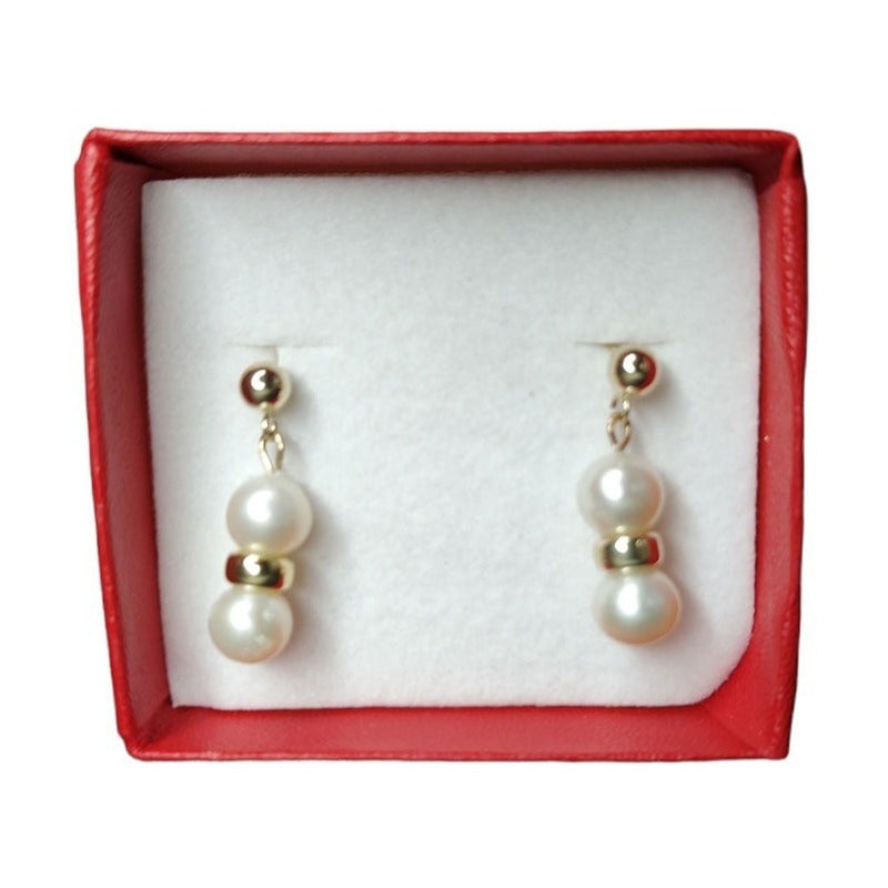 Juego De Collar, Aretes Y Pulsera De Perla Con Donas De 14 K