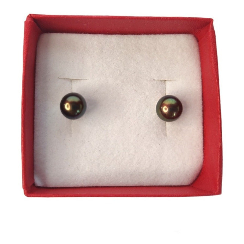 Juego De Aretes, Collar Y Pulsera Perla Negra Botón Oro 14k