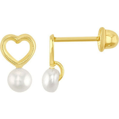 Broquel Corazón 3 Mm Perla En Oro De 10 K + Obsequio + Envío