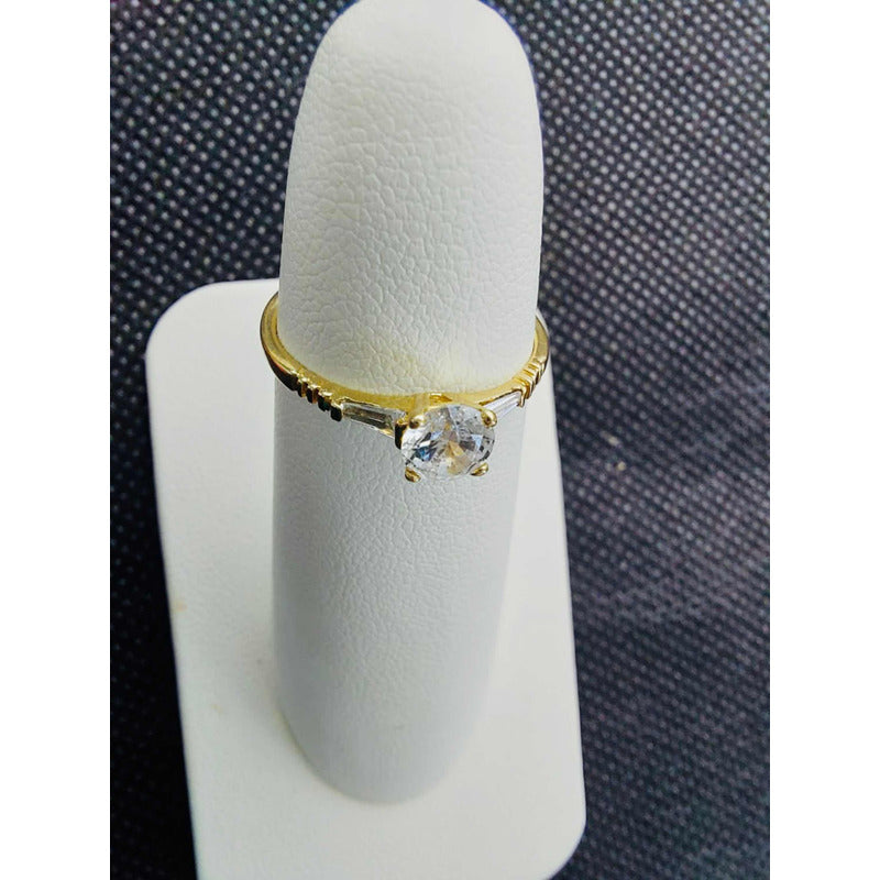 Anillo Solitario 2 Oros 10 Kilates Circonia + Obsequio