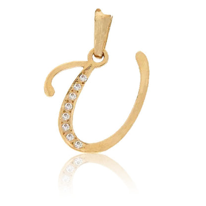 Dije Inicial Letra U Con Circonias Oro 14 K + Obsequio