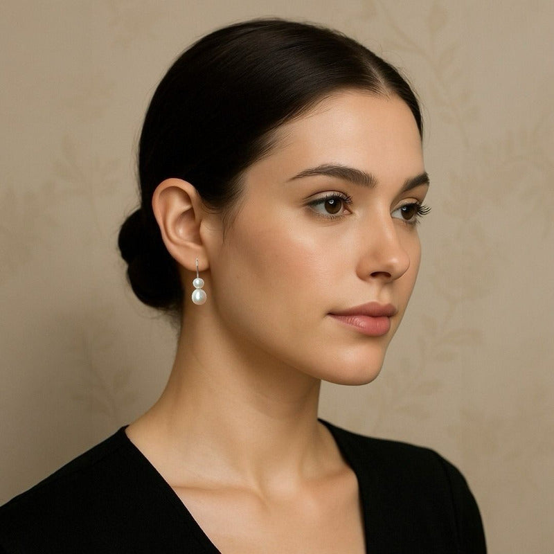 Aretes De Palanca Con Perla Elaborados En Oro De 14 K + Obse