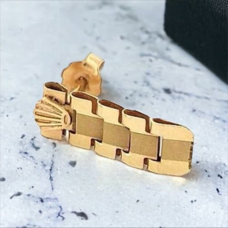 Aretes Tejido Hueco Corona 2 Cm Por 6 Mm Oro 14 K