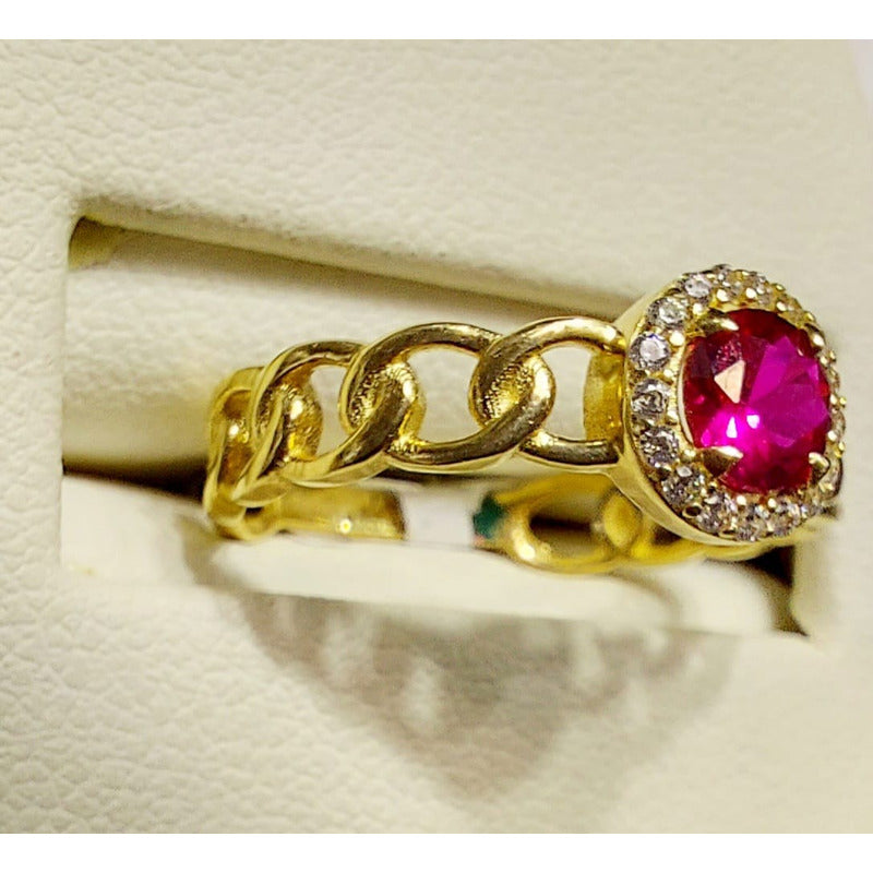 Anillo Zirconia Roja Oro 14 K. + Obsequio