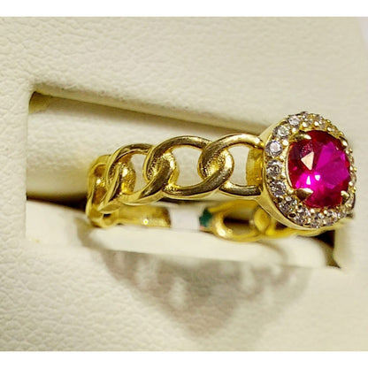 Anillo Zirconia Roja Oro 14 K. + Obsequio