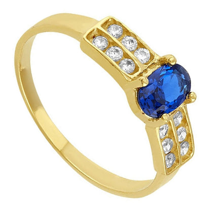 Anillo Solitario Oval Azul 2 Lineas En Oro De 10 K +obsequio