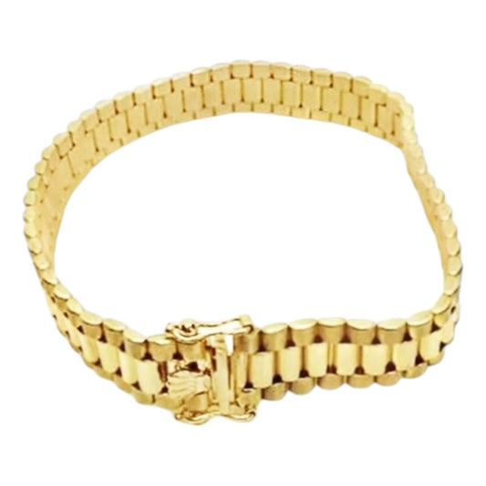 Pulsera Tejido Macizo 1 Cm Por 18 Cm Corona Oro 14 Kilates
