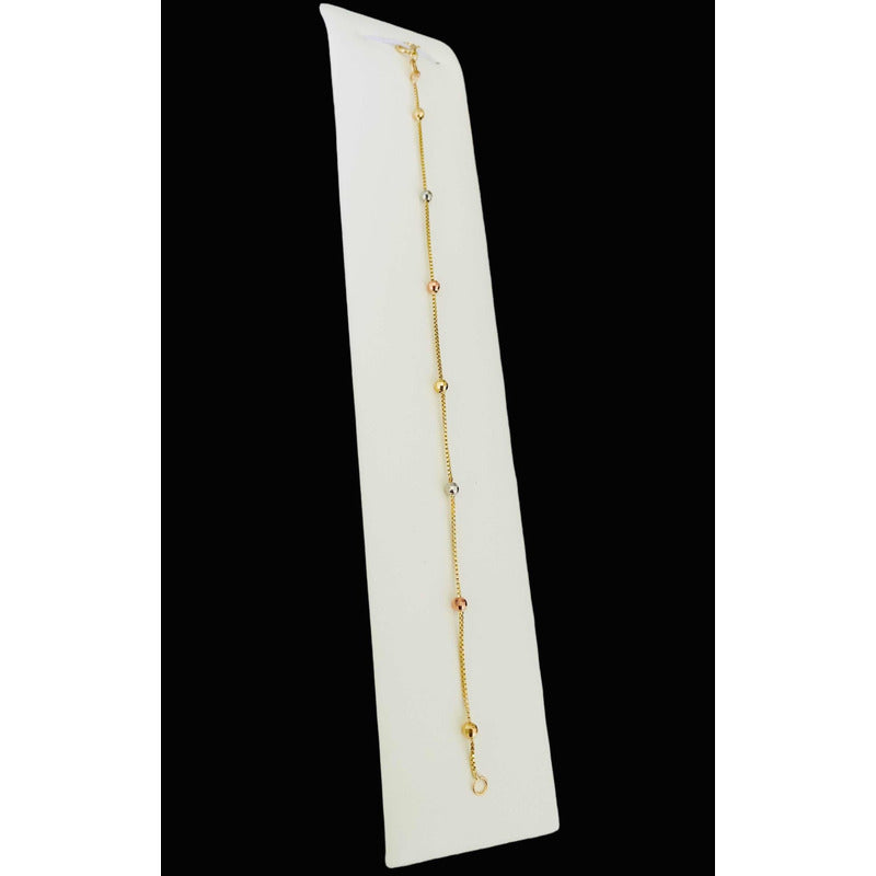 Esclava Dama Tejido Cubo  Bolitas 18 Cm Oro 10 K + Obsequio