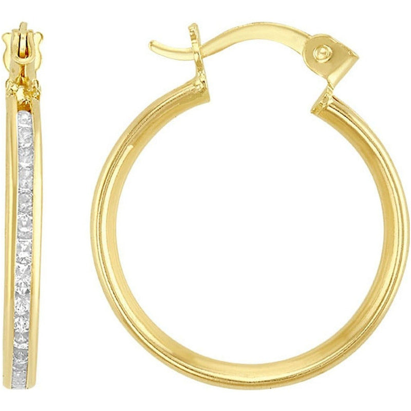 Arracada Delgada Con Zirconias # 1 En Oro De 10 K + Obsequio