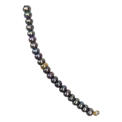 Pulsera Perlas Botón Negras 5.5 Mm Con Donas De 14 K + Obseq