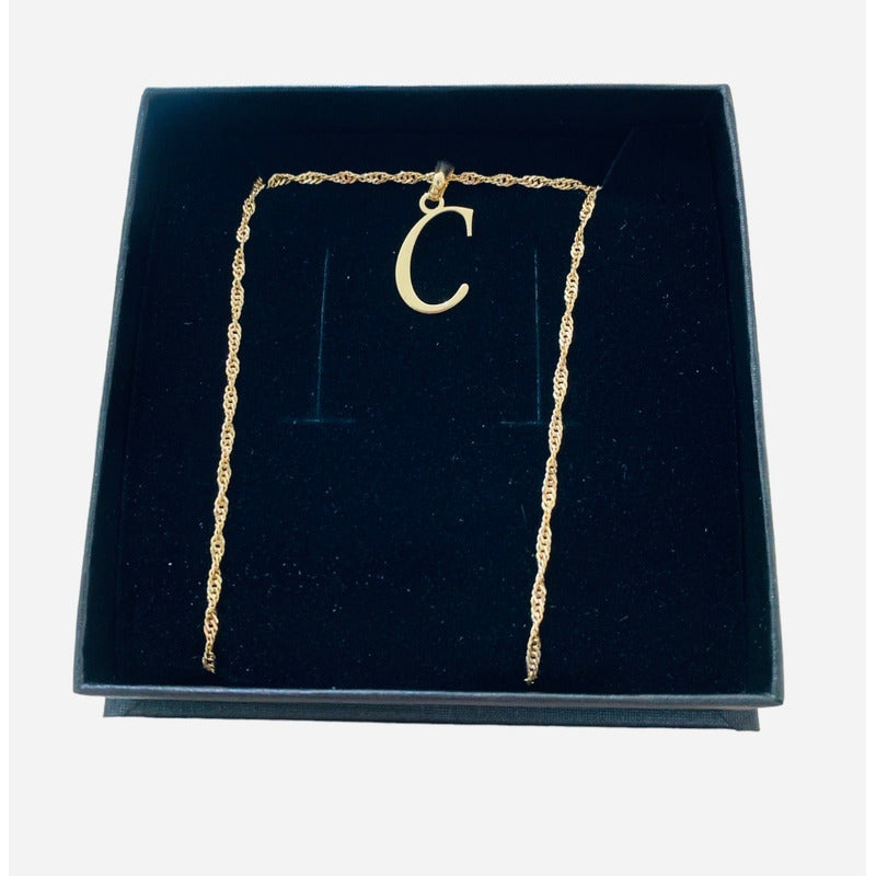 Juego Inicial Letra C Con Cadena 50 Cm Oro 14 K + Obsequio