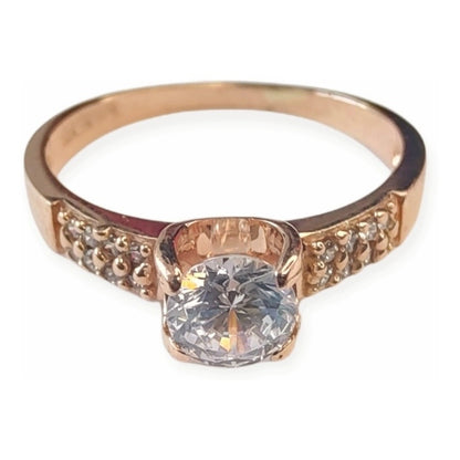 Anillo Compromiso Oro Rosa Circonias 10 K + Obsequio