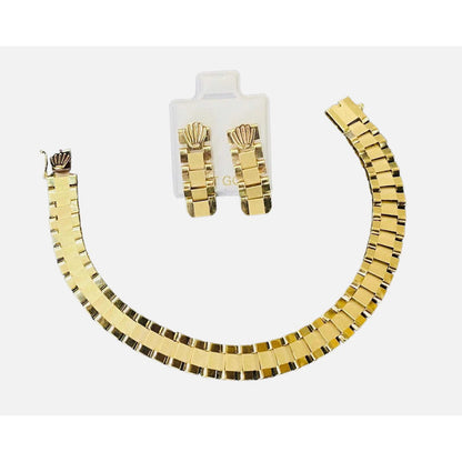 Juego De Pulsera Y Aretes Baby Rolex 14k + Obsequio