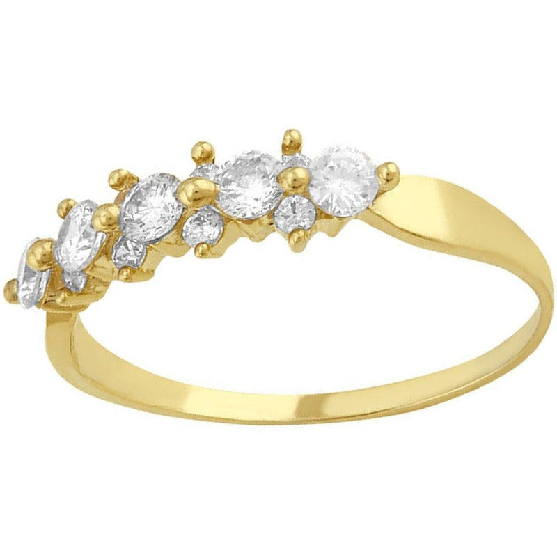 Anillo Churumbela 5 Zirconias En Oro De 10 K + Obsequio