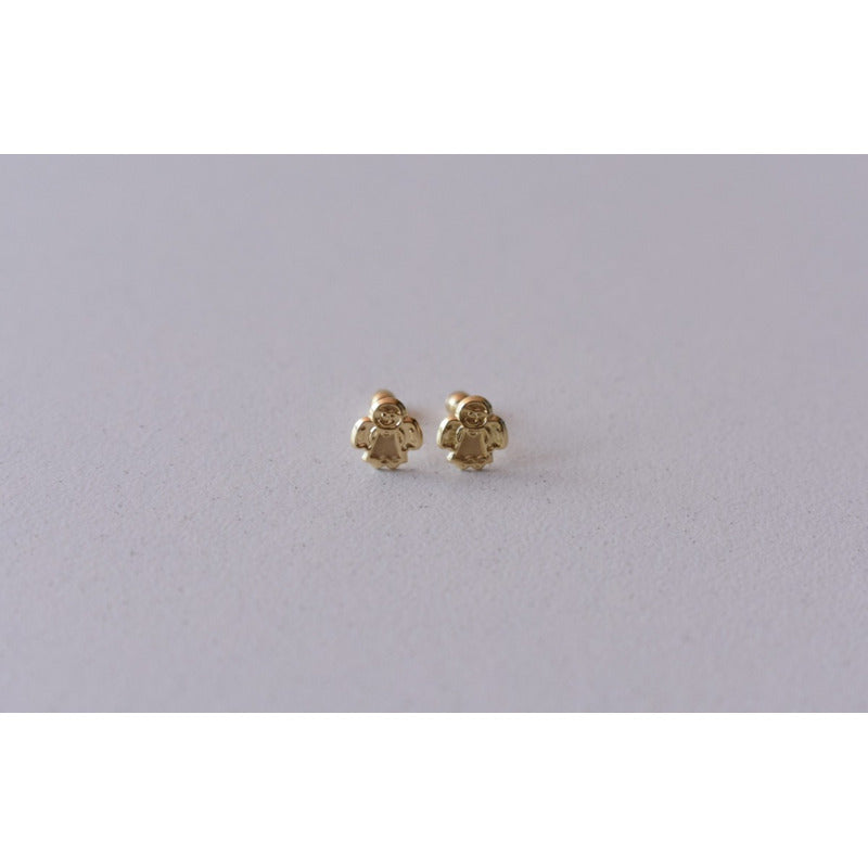 Broqueles De Angelitos Oro De 10 K + Obsequio