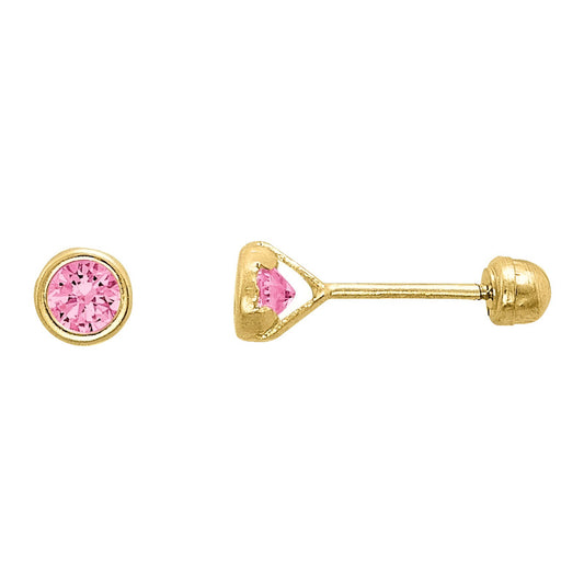 Broqueles Bisel Rosa Para Bebé 3 Mm Oro De 10 K +