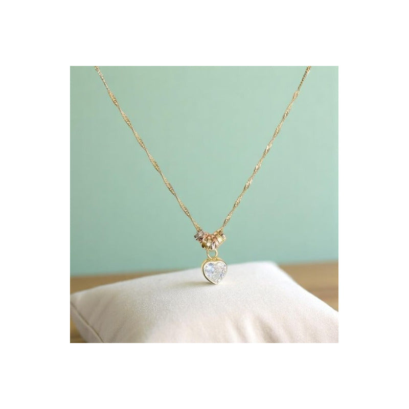 Kit Suerte Corazón Blanco 7 Mm En Oro De 10 K + Obsequio