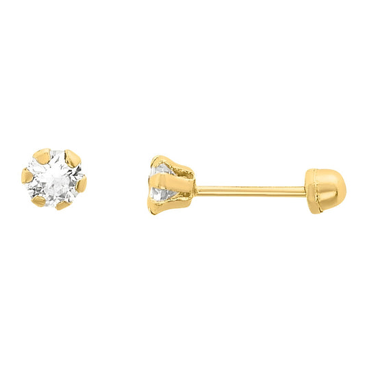 Broqueles Circonia Blancos Para Bebé 3 Mm Oro De 10 K