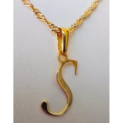 Juego Collar Letra S Lisa + Aretes Bola 10 K. + Regalo