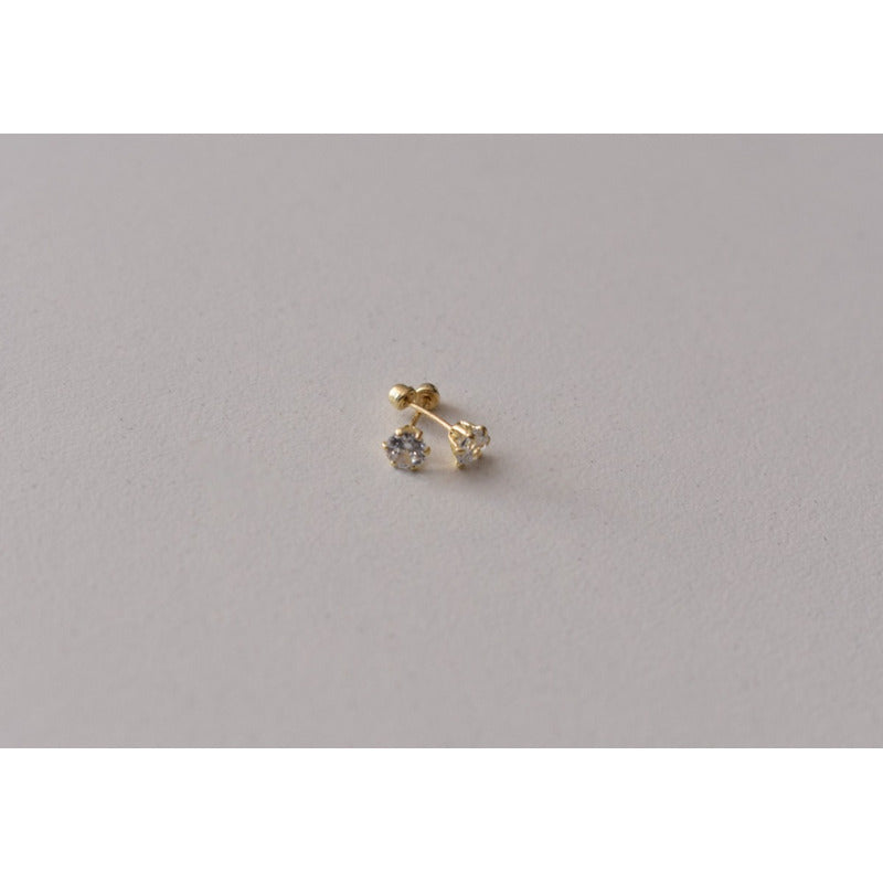 Broqueles Circonia Blancos 4 Mm Oro De 10 K + Obsequio
