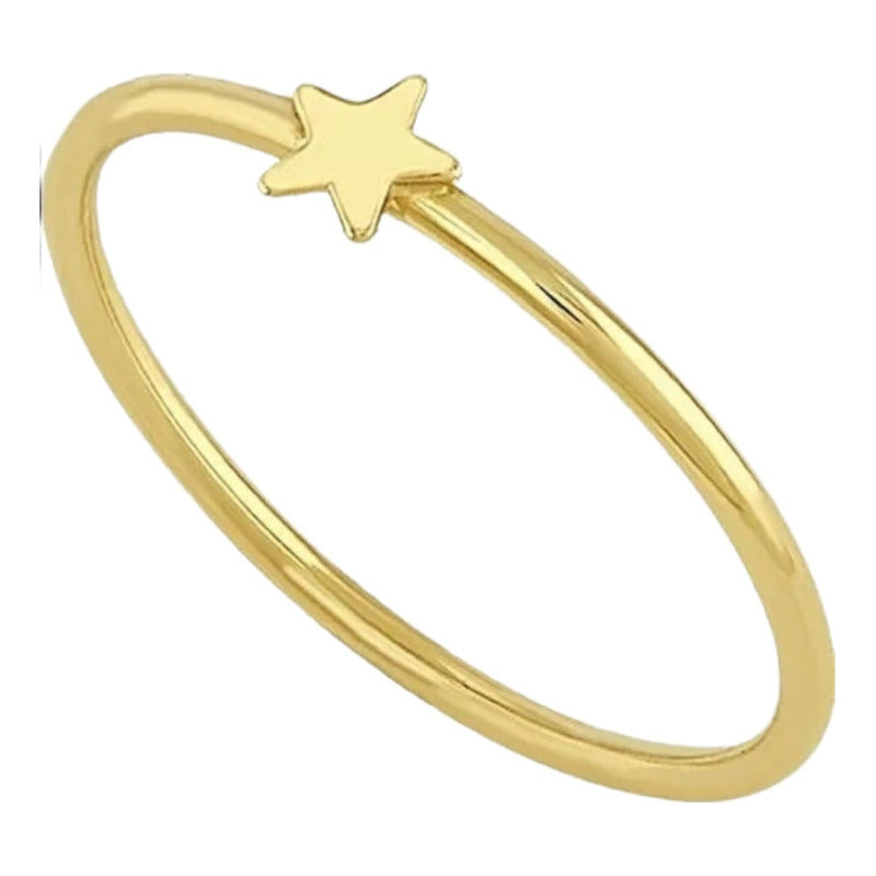 Juego Anillo + Broqueles Estrella Liso Oro 10 K. + Obsequio