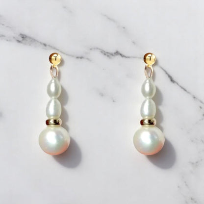 Aretes Perla Gota 4.5 Mm Colgante Elaborado En Oro De 14k