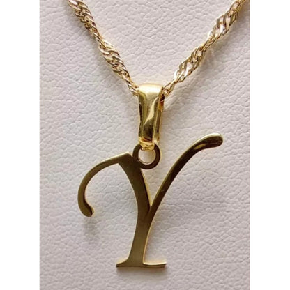 Juego Collar Letra Y Lisa + Aretes Bola 10 K. + Regalo