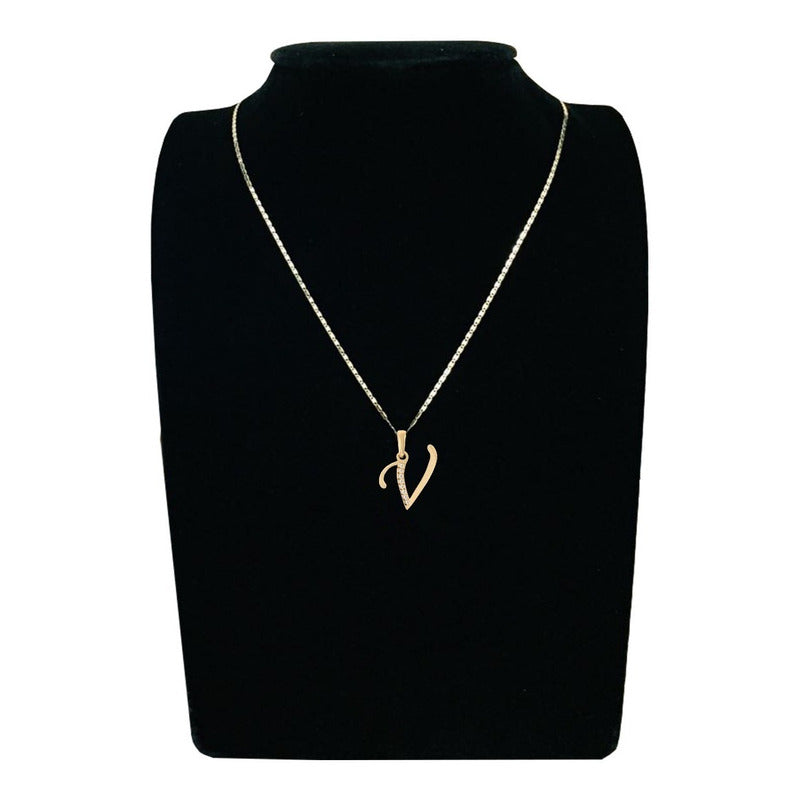 Dije Inicial Letra V Con Circonias Oro 14 K + Obsequio
